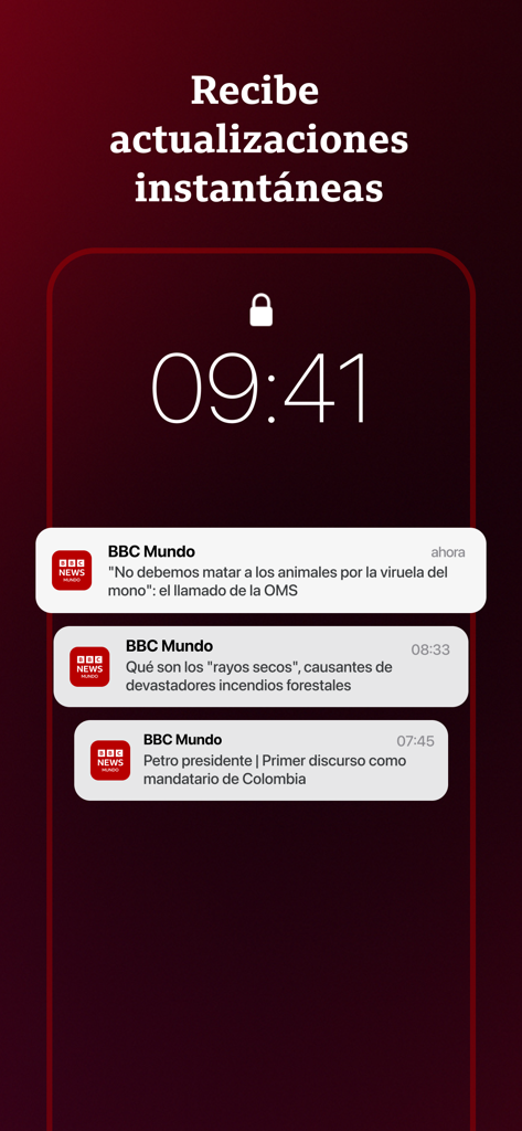 BBC Mundo - Tela de bloqueio do smartphone exibindo notificações de notícias em espanhol do aplicativo BBC Mundo