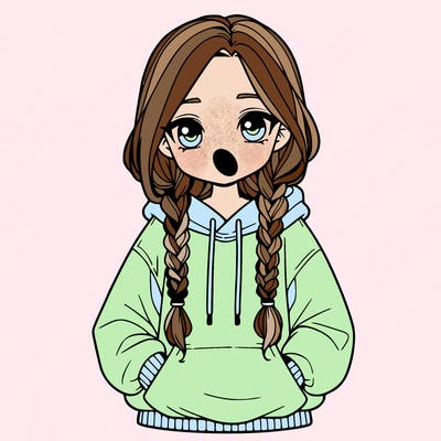 a realistic girl with a oversized hoodie and she has braids