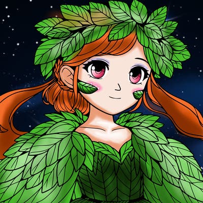 a realistic girl with a costume made of leaves