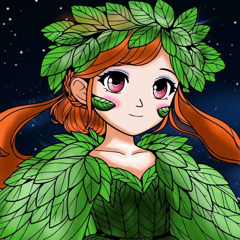 a realistic girl with a costume made of leaves