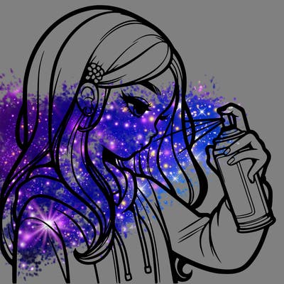 a realistic girl spray painting