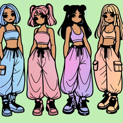 girls with crop top with baggy pants