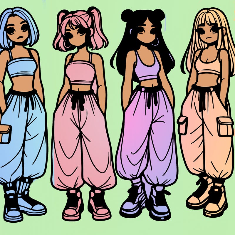 girls with crop top with baggy pants