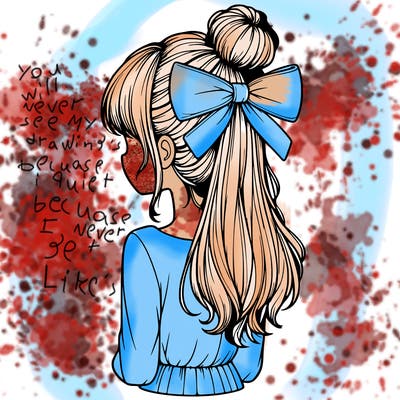 realistic girl  with hip length hair a bun and a big bow on the back of head