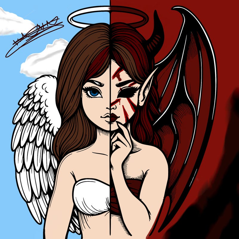 realistic angel half demon