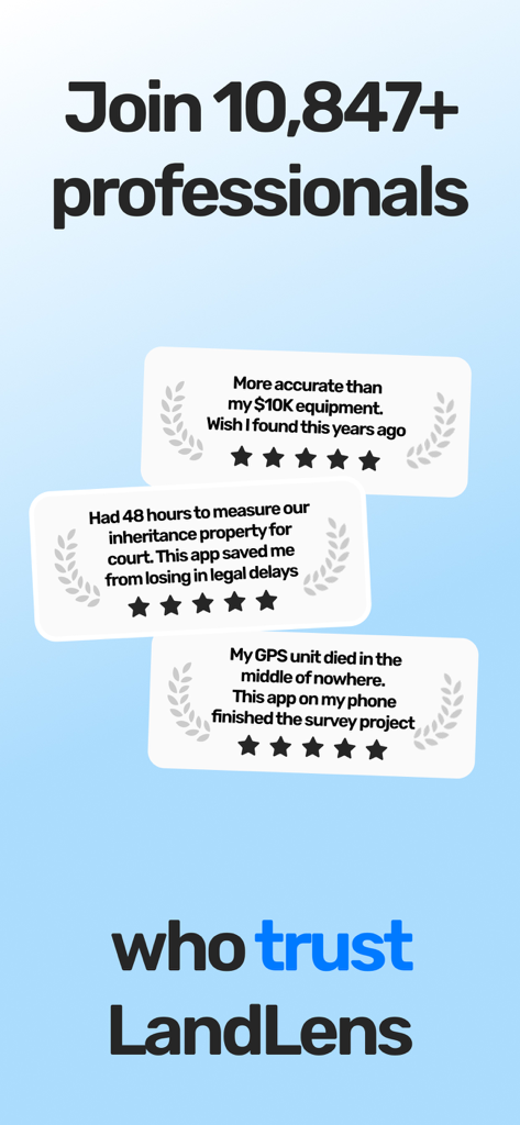 Land Field Area Measure GPS - Testimonios de más de 10.000 profesionales que confían en LandLens para la medición de terrenos y campos.