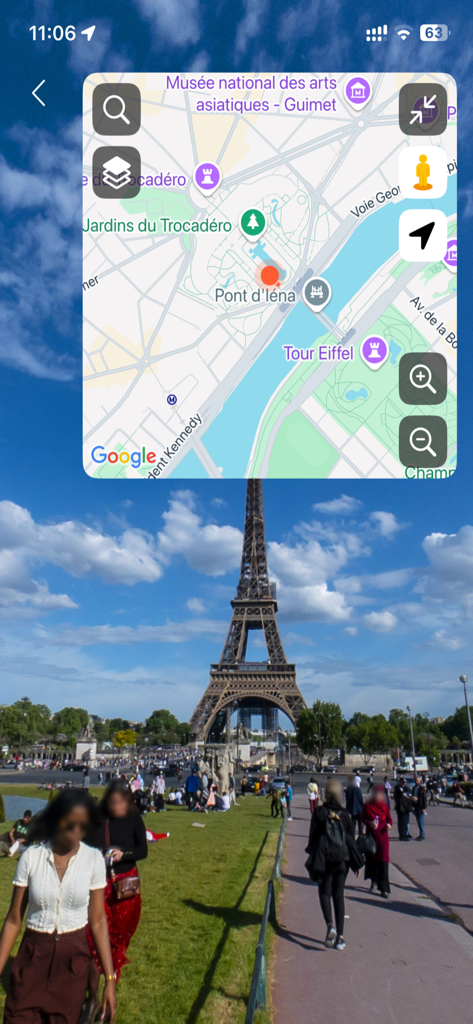 Live Street View :Earth Camera - Vista de calle en vivo de la Torre Eiffel en París con navegación de mapa integrada