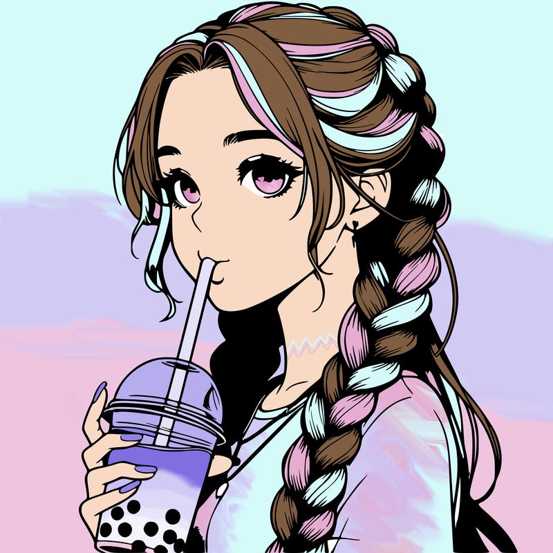 realistic girl with braided hair drinking boba