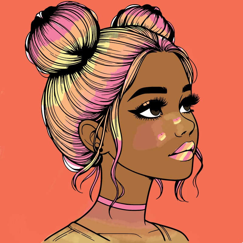 realistic girl with buns on the top of her head