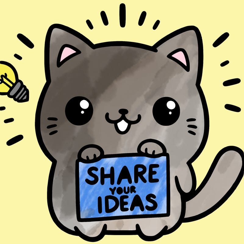 a cute cat saying share your ideas