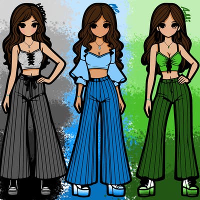 girls with flare pants and crop tops realistic