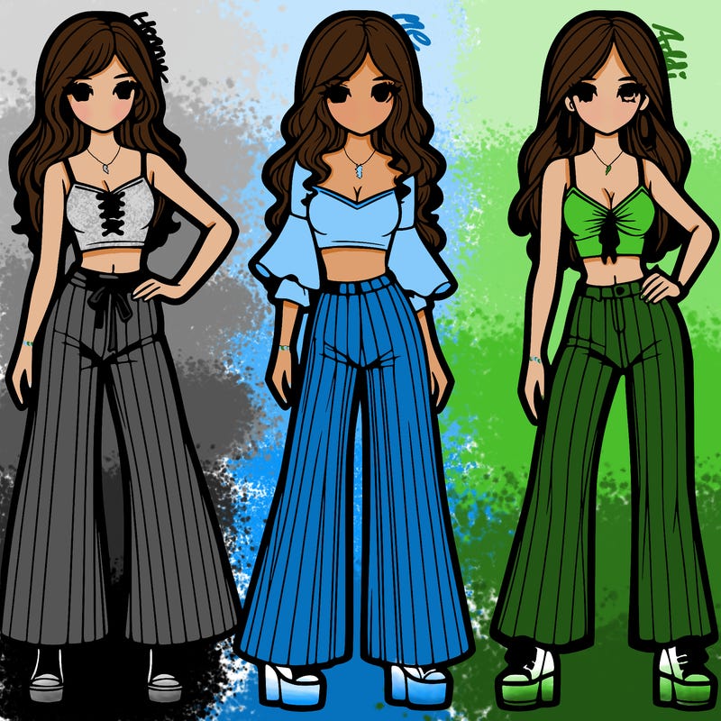 girls with flare pants and crop tops realistic