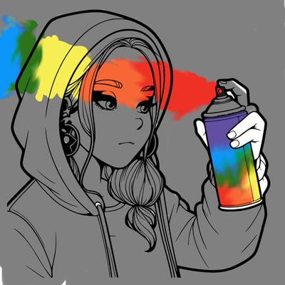 a realistic girl, spray painting