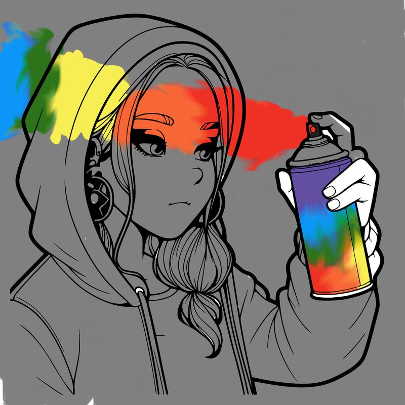 a realistic girl, spray painting