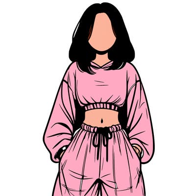 realistic girl faceless with baggy pants and a crop top