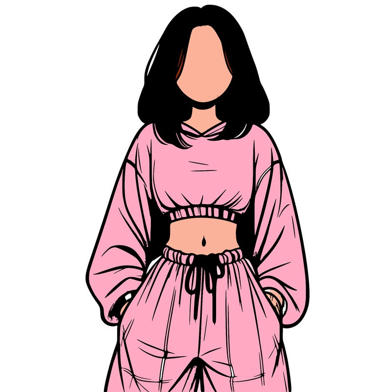 realistic girl faceless with baggy pants and a crop top
