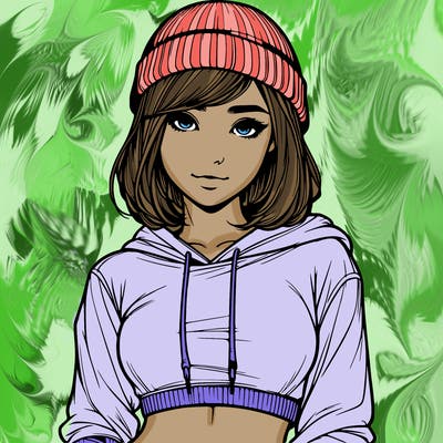 realistic girl with cropped hoodie and beanie