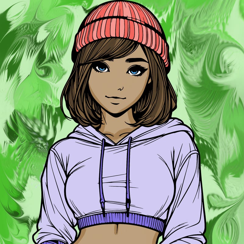 realistic girl with cropped hoodie and beanie