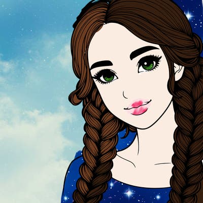 beautiful realistic girl with twin braids
