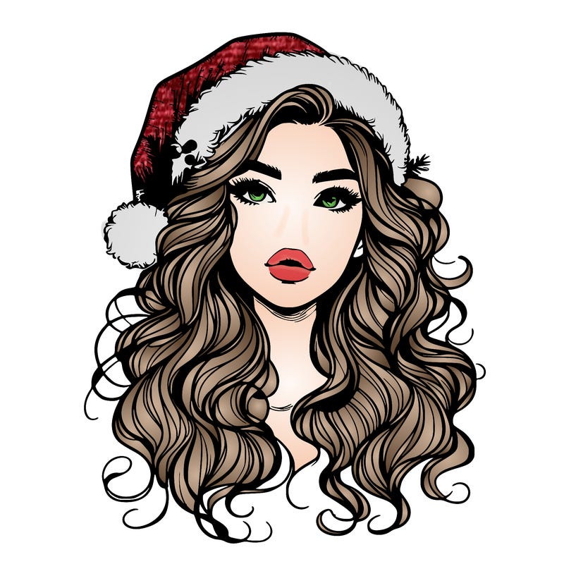 realistic christmas girl with wavy hair and lips