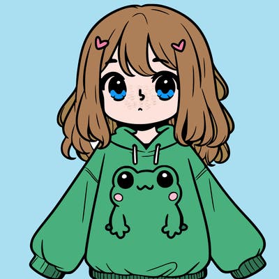 girl wearing frogging sweatshirt