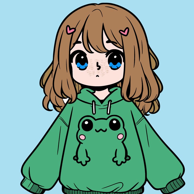 girl wearing frogging sweatshirt