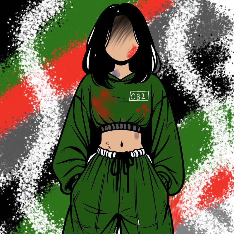 realistic girl faceless with baggy pants and a crop top