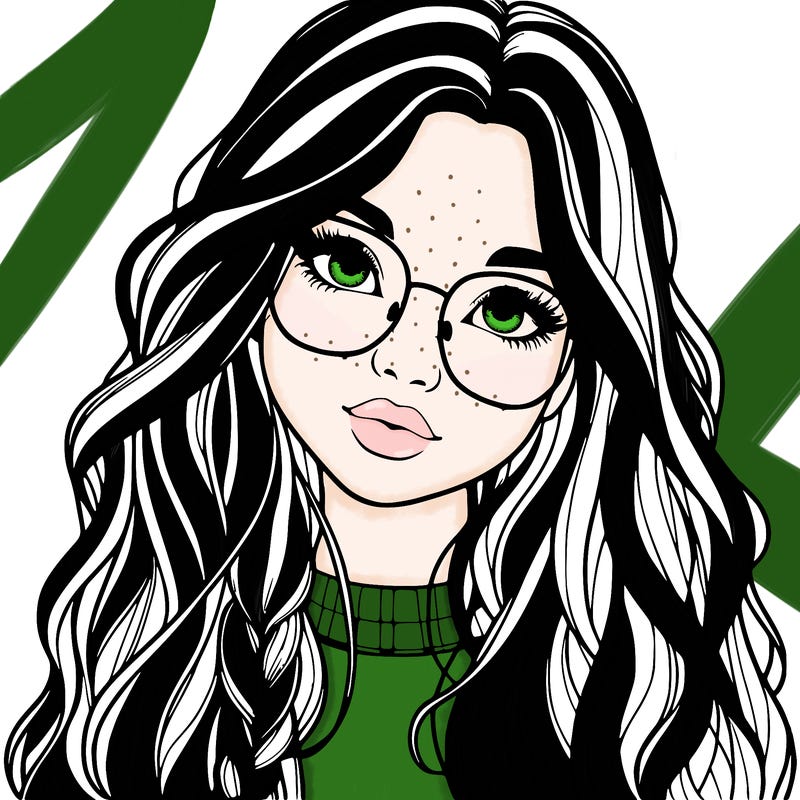 girl with long hair and freckles and glasses realistic