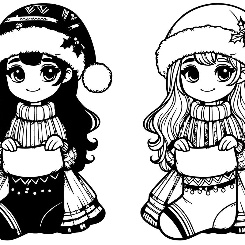 realistic girl with a santa hat on and is holding a socking