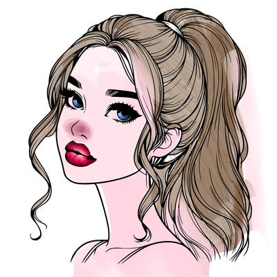 realistic girl with a ponytail on her hair and lips