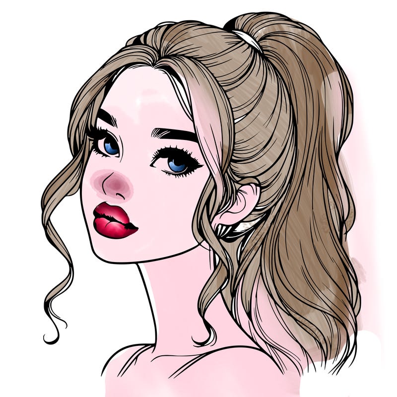 realistic girl with a ponytail on her hair and lips
