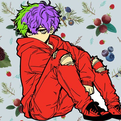 a male hoddie ripped jeans messy hair anime