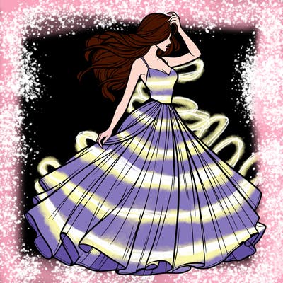 realistic woman with dress flowing in the wind