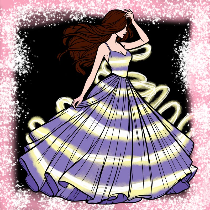 realistic woman with dress flowing in the wind