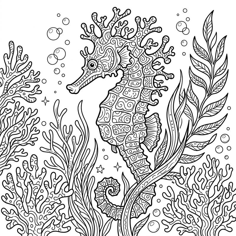 Embark on an underwater adventure with this stunning Barbour's Seahorse coloring page, featuring intricate details of this unique marine creature. Its ornate coronet and detailed patterns offer a captivating challenge for all coloring enthusiasts.