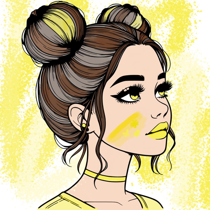 realistic girl with buns on the top of her head