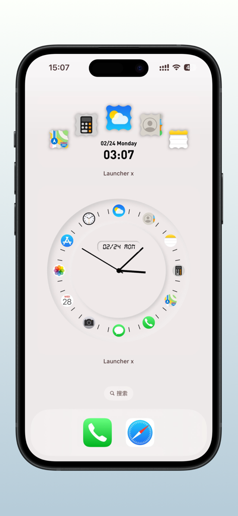 Launcher x – Quick App Widgets - Tela inicial minimalista do iPhone com lançador de aplicativos circular personalizado e widgets de relógio