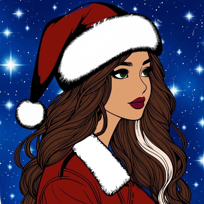 realistic girl in santa hat