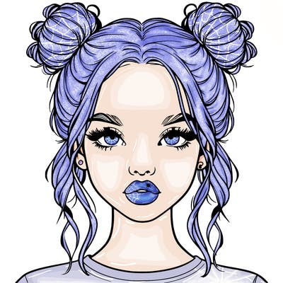 realistic girl with two buns in hair and lips