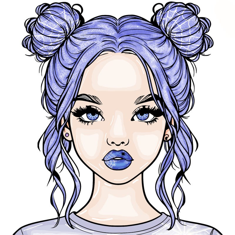 realistic girl with two buns in hair and lips