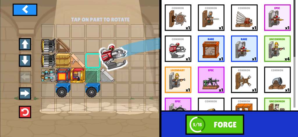 AutoWar: Evolution of Engines - A garage interface in AutoWar where a player assembles a combat vehicle from various era themed parts