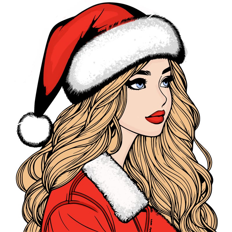 realistic girl in santa hat