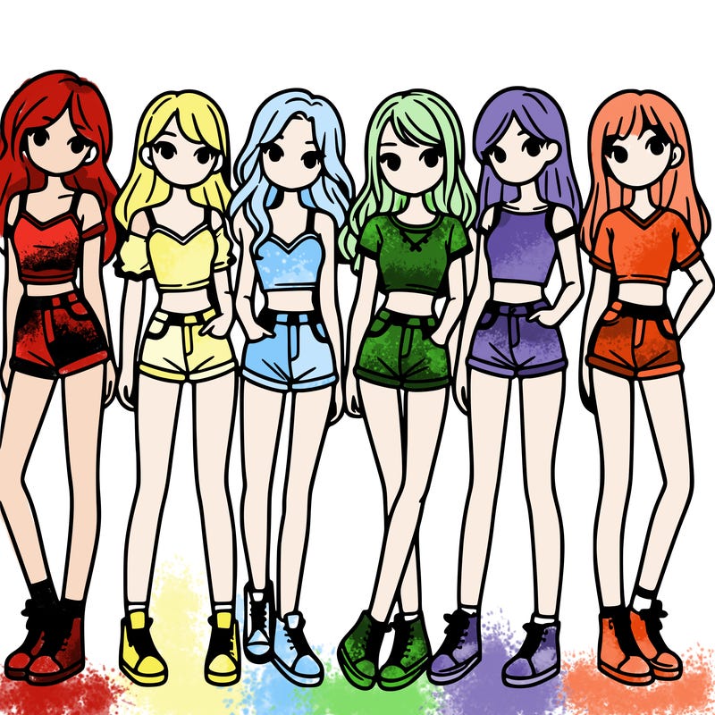 a group of girls wearing crop tops and shorts