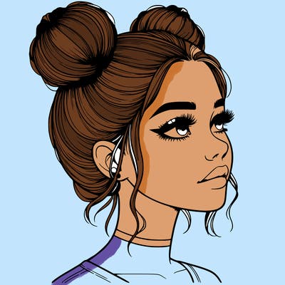 realistic girl with buns on the top of her head