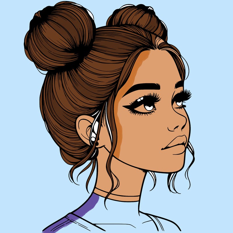 realistic girl with buns on the top of her head