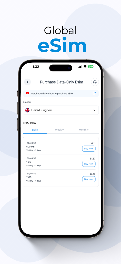 PanelSuite - Interface of PanelSuite app for purchasing a global data-only eSIM for the United Kingdom