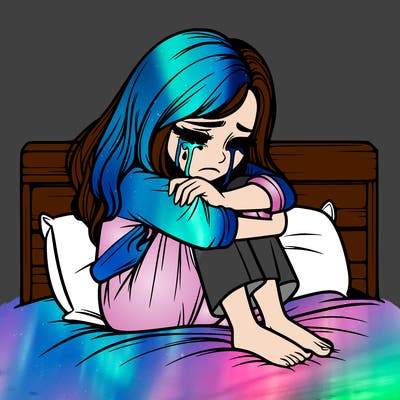 realistic girl crying on her bed over a break up