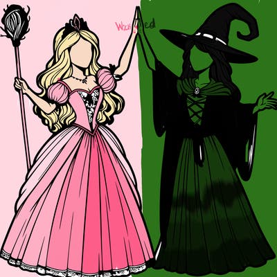 detailed realistic split of a princess and a witch