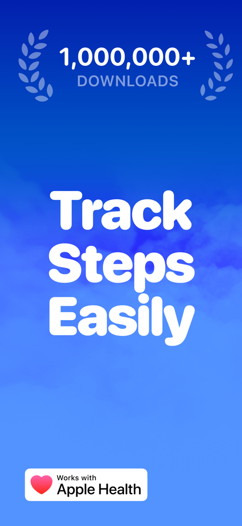 Steps: Step Counter, Pedometer - Pantalla promocional de la aplicación Pasos con el texto "Registra Pasos Fácilmente" y su integración con Apple Health
