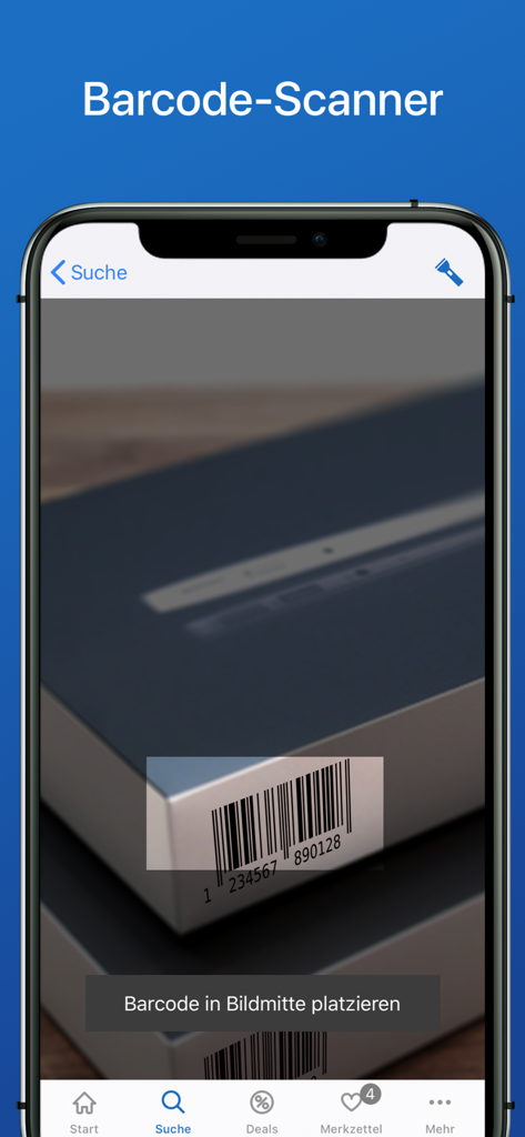 Smartphone screen showing the barcode scanner feature of the billiger.de price comparison app